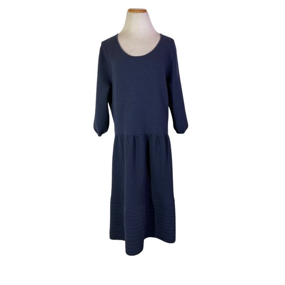 Boden US 18L Navy Blue Libby Textured Sweater Dress 3/4 Sleeve Cotton Wool Blend - Picture 1 of 10